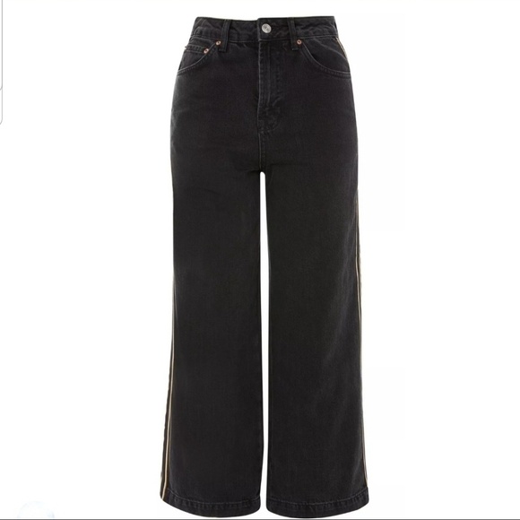 Topshop Black wide leg side stripe Moto Jeans - Picture 2 of 7